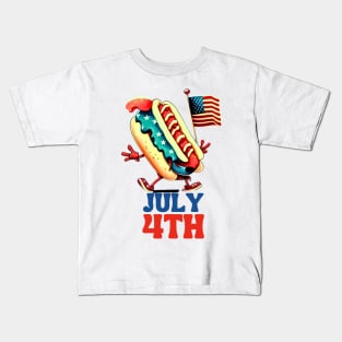 Funny hotdog Americain 4th of July gifts independence day Kids T-Shirt